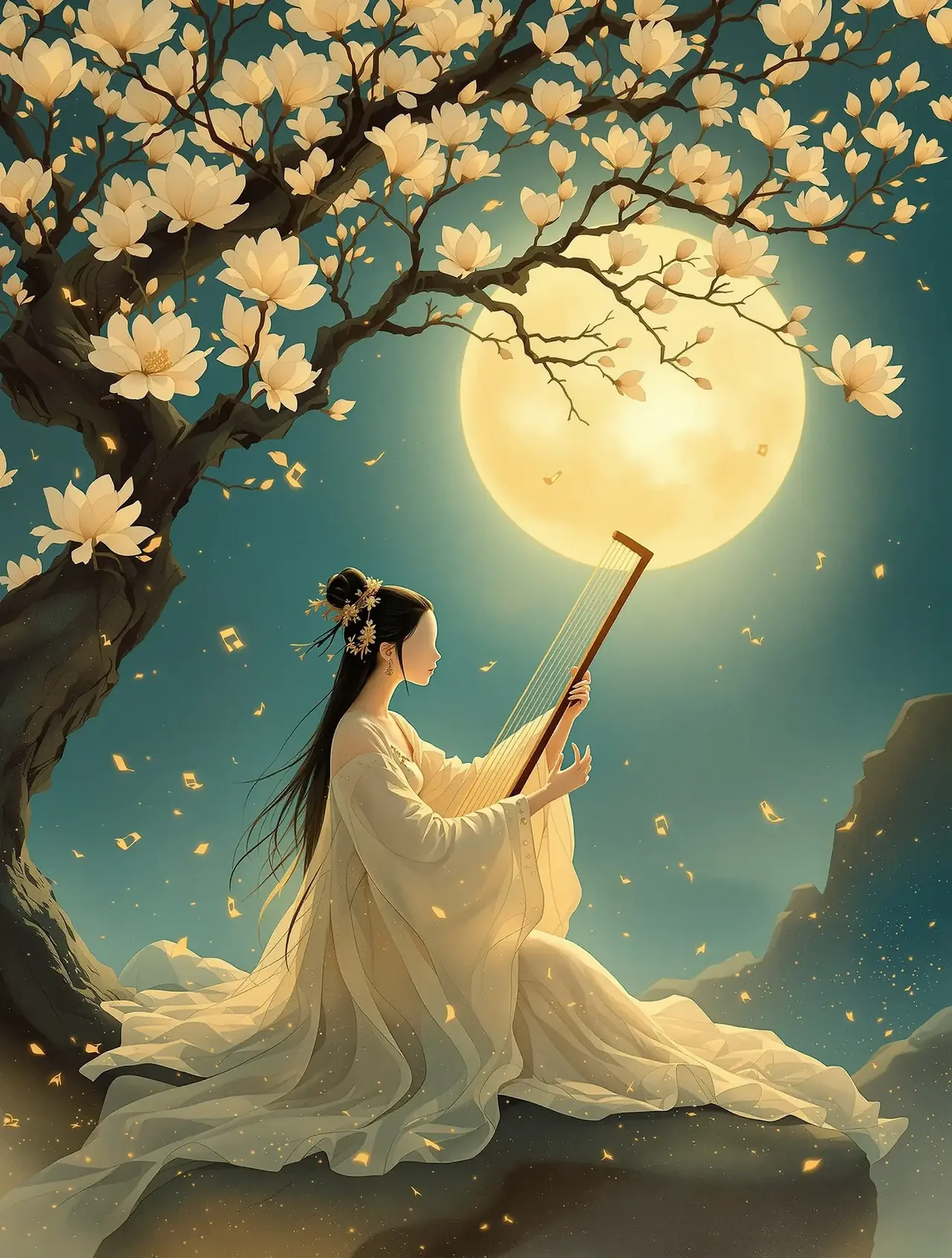 《月下琴师》背景海报 - 动漫花园